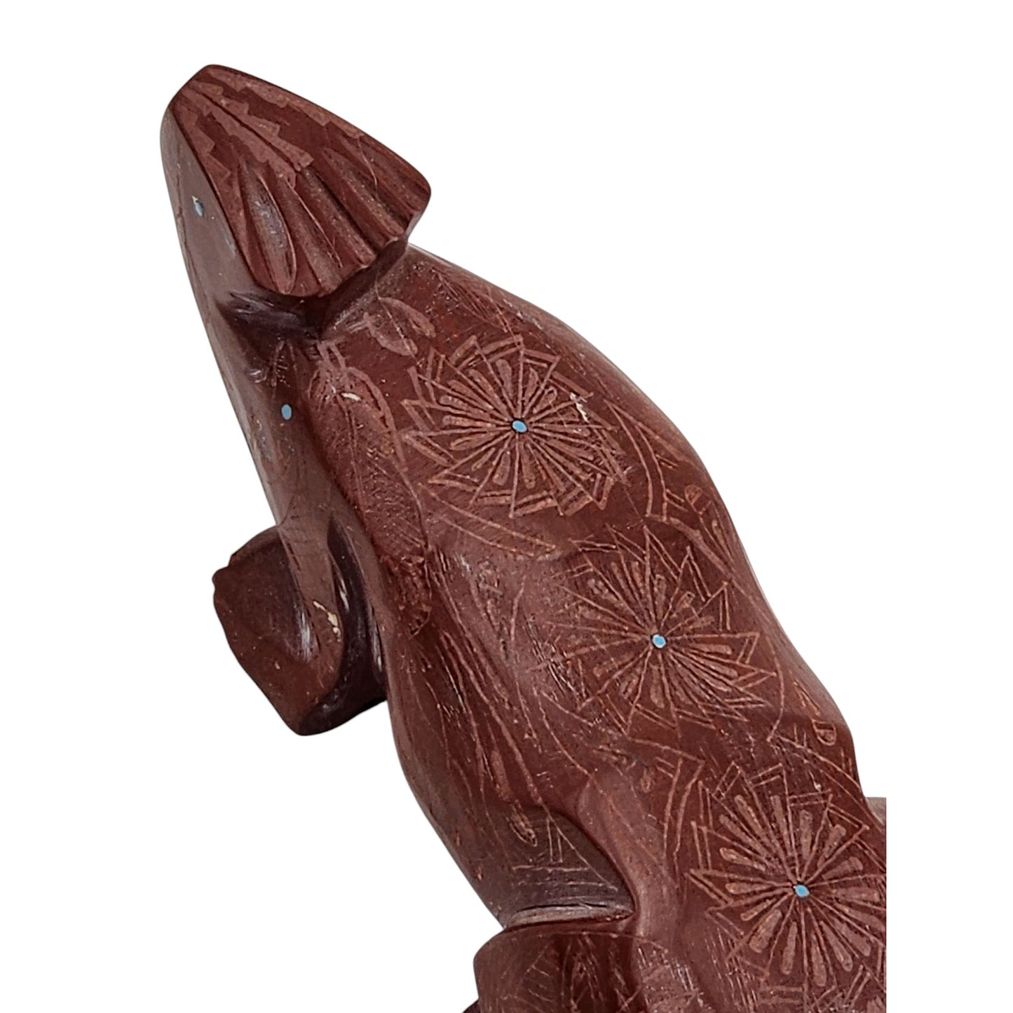 Native American Zuni Bear Fetish Derrick Kaamasee Pipestone Carving Turquoise 4"
