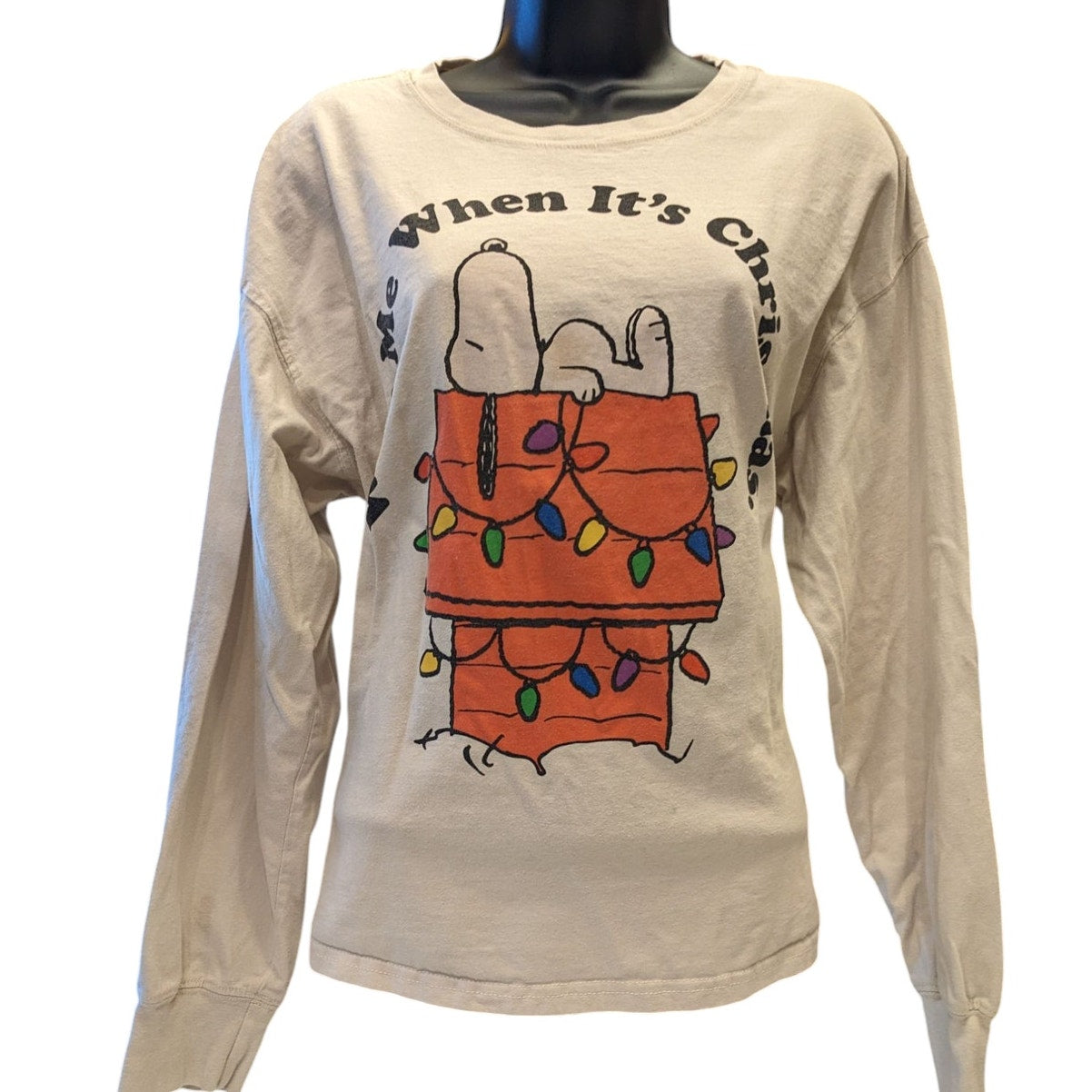 Peanuts Snoopy Christmas Shirt Large Long Sleeve Holiday Doghouse Graphic Tee