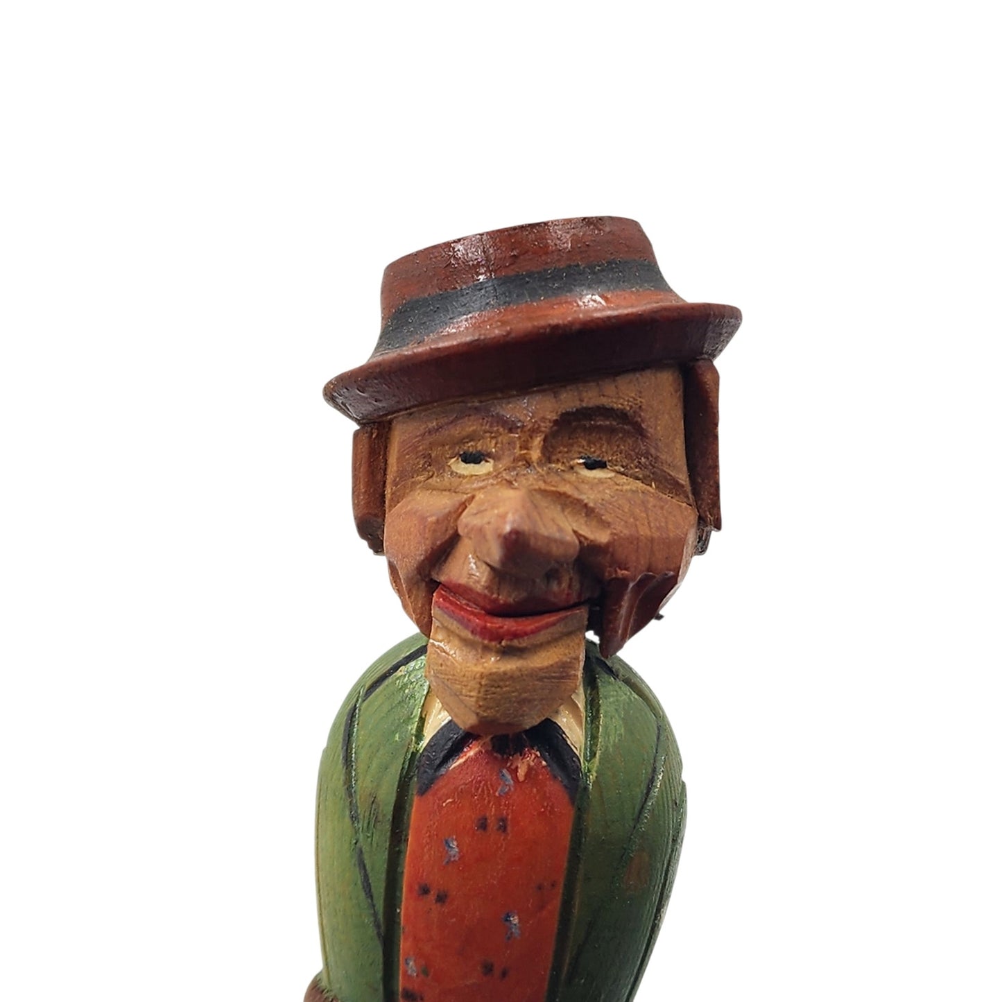 Vintage ANRI Italian Hand Carved Wooden Bottle Stopper Movable Folk Art Barware