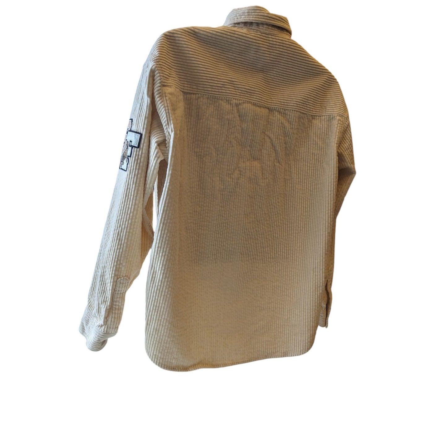 H&M Varsity Corduroy Shirt Jacket Mens Medium Snap Button Embroidered SF Tiger