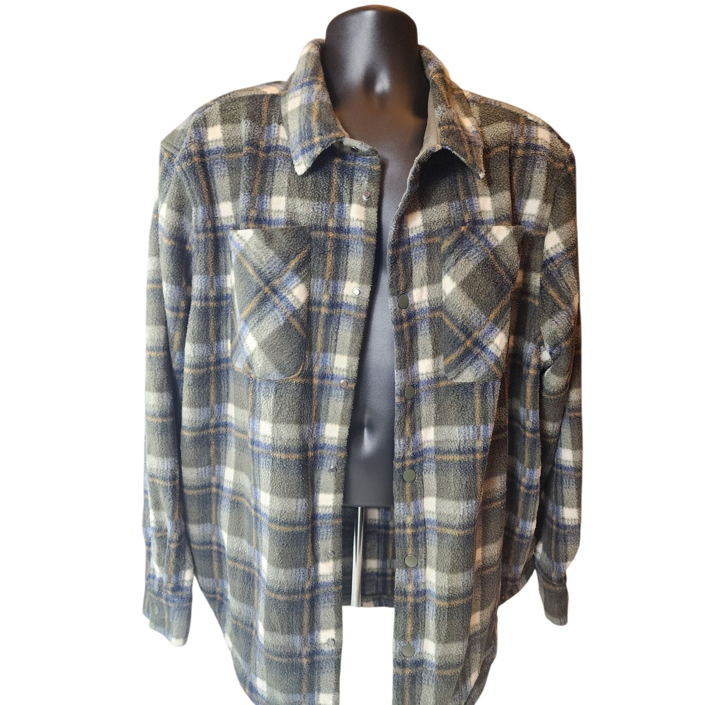 Marks Spencer M&S Fleece Jacquard Check Overshirt 3XL Flannel Shirt Jacket Snap