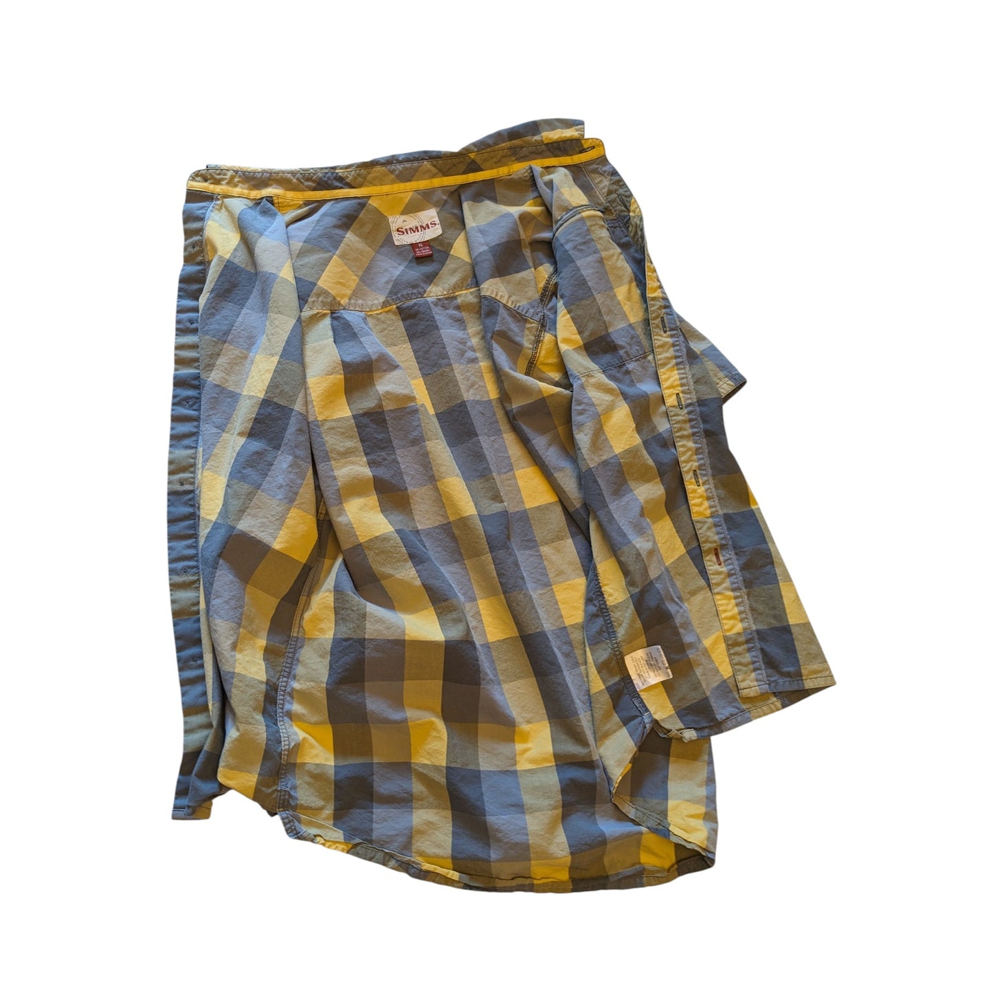 Simms Plaid Fishing Shirt Mens XL Yellow Short Sleeve Casual Outdoor Lightweight