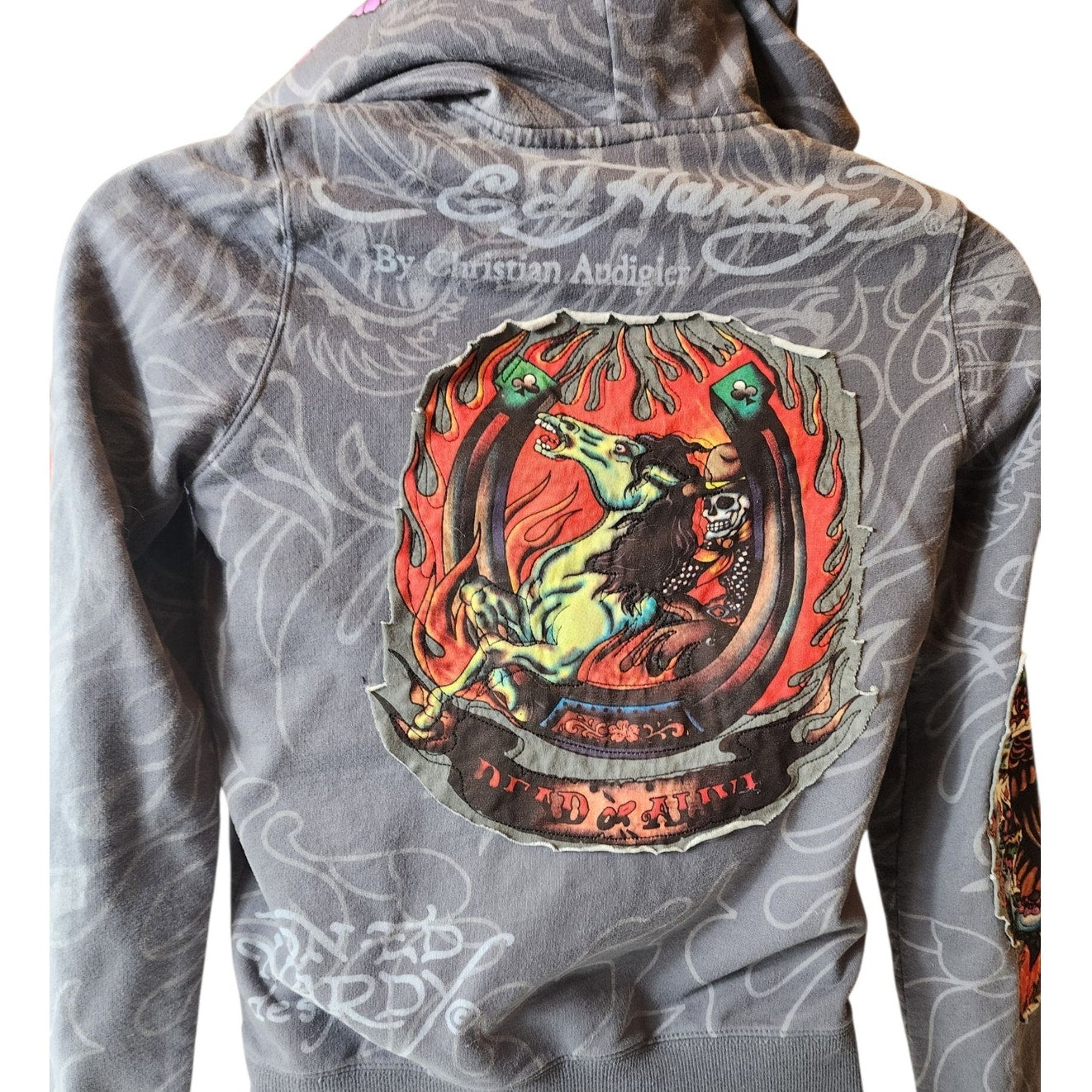Ed Hardy Christian Audigier Hoodie Small Tattoo Flames Horses Y2K Dead Or Alive