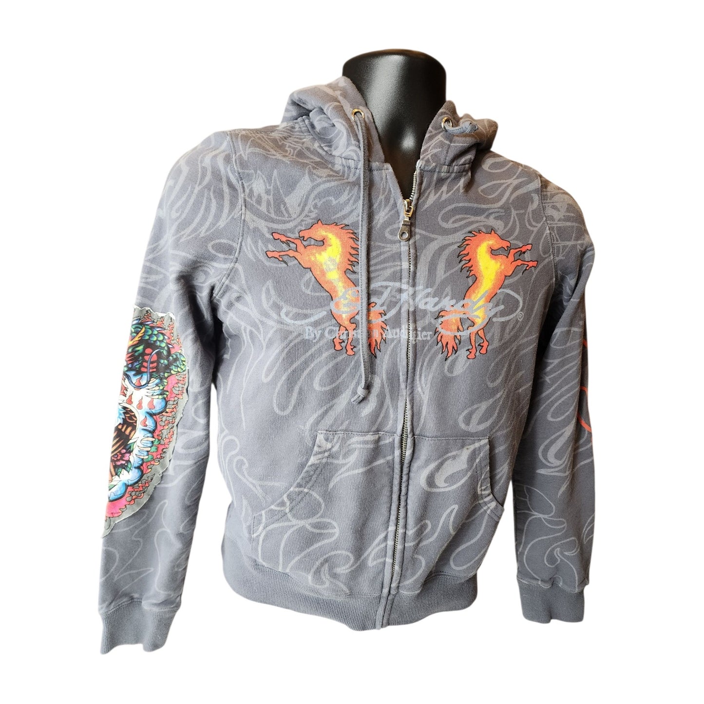 Ed Hardy Christian Audigier Hoodie Small Tattoo Flames Horses Y2K Dead Or Alive