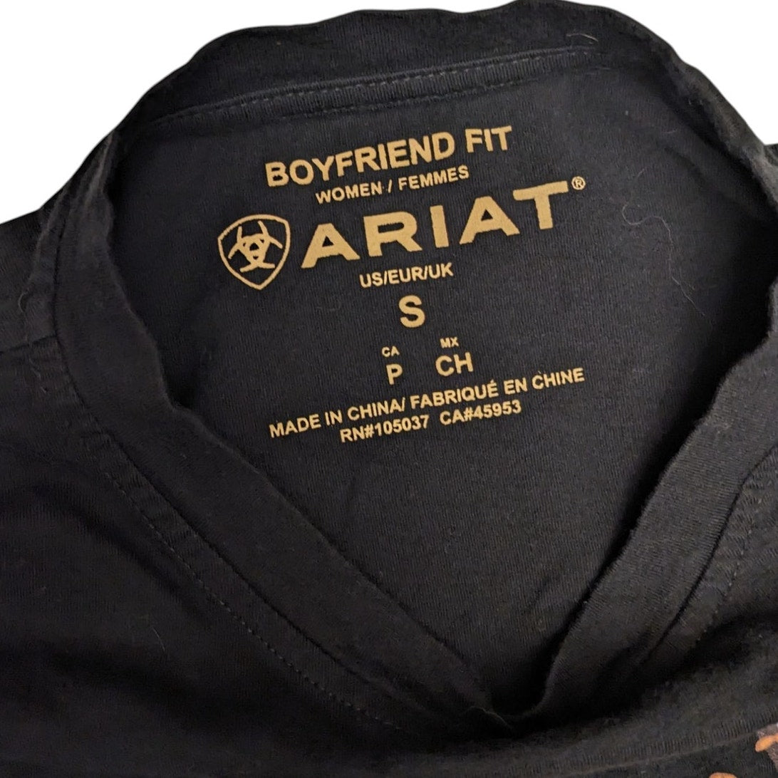 Ariat Western T Shirt Women Small Boyfriend Longhorn Roses Tee Rodeo Cowgirl Top