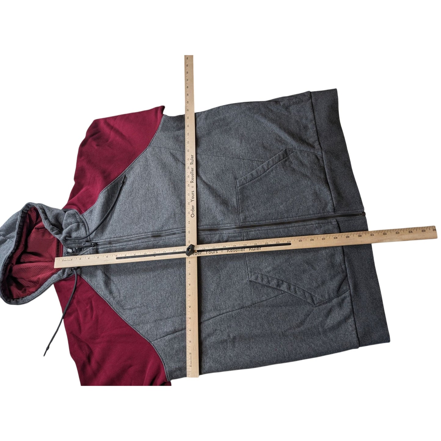 Russell Hoodie Mens 2XL Full Zip Premium Fleece Gray Maroon Hooded Sweatshirt