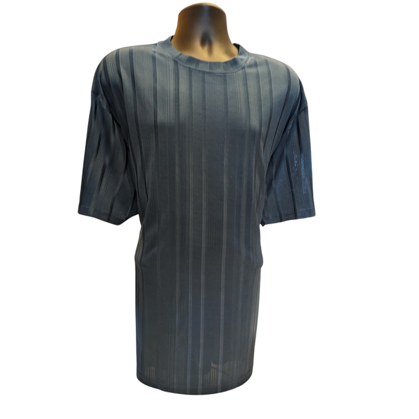 Stacy Adams Shirt Mens 3XLT Textured Blue Striped Short Sleeve Crew Neck