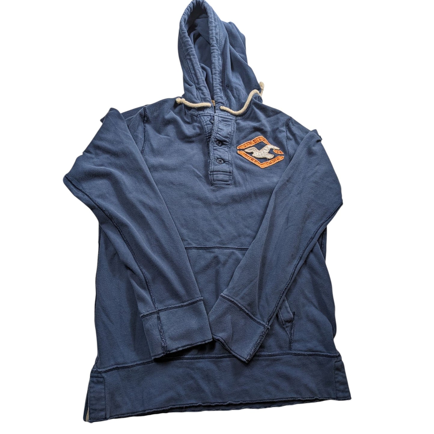 Hollister Henley Sweatshirt Mens XL Hooded Pullover Surf Patch Fleece San Diego