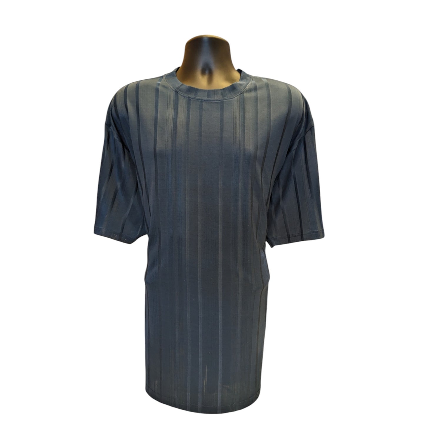 Stacy Adams Shirt Mens 3XLT Textured Blue Striped Short Sleeve Crew Neck