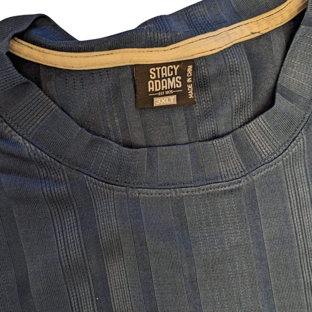 Stacy Adams Shirt Mens 3XLT Textured Blue Striped Short Sleeve Crew Neck