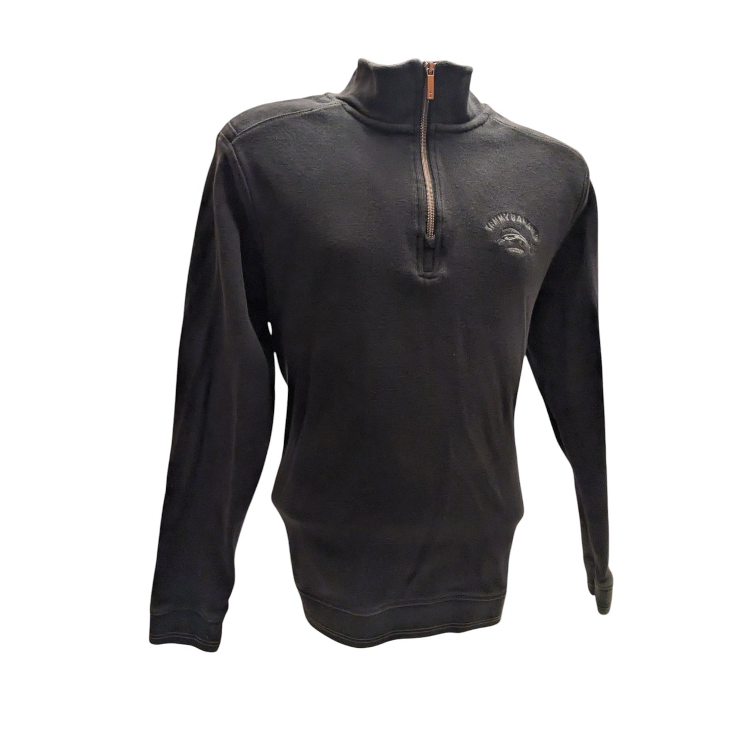 Tommy Bahama Pullover Mens Medium Black Cotton Sweatshirt Quarter Zip Casual