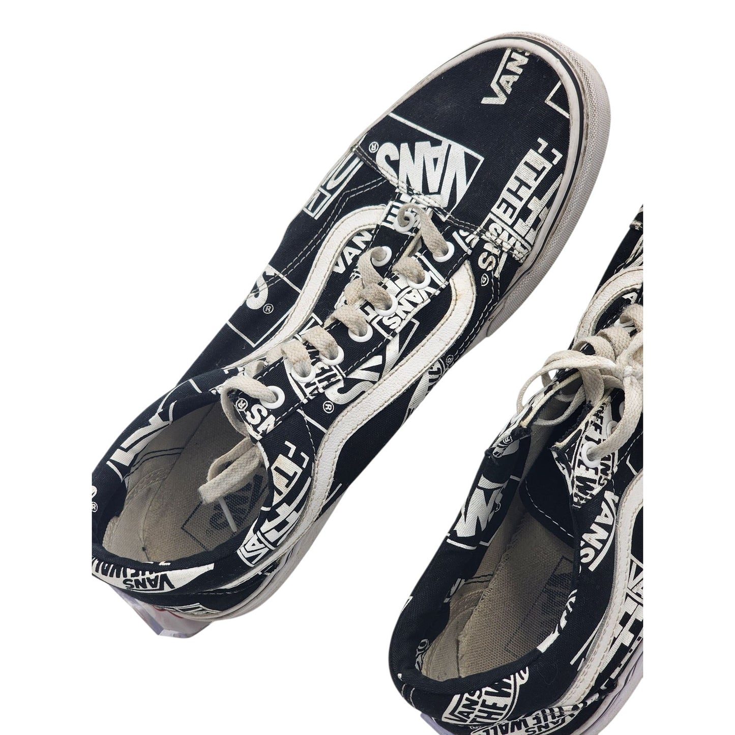 Vans Shoes Black White Print Sneakers Mens 12 Low Top Skate Streetwear 500714