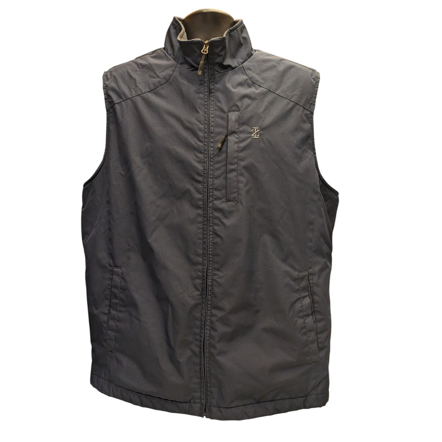 IZOD Fleece Lined Windbreaker Vest Mens Large Midnight Zip Up Golf Layer 606424