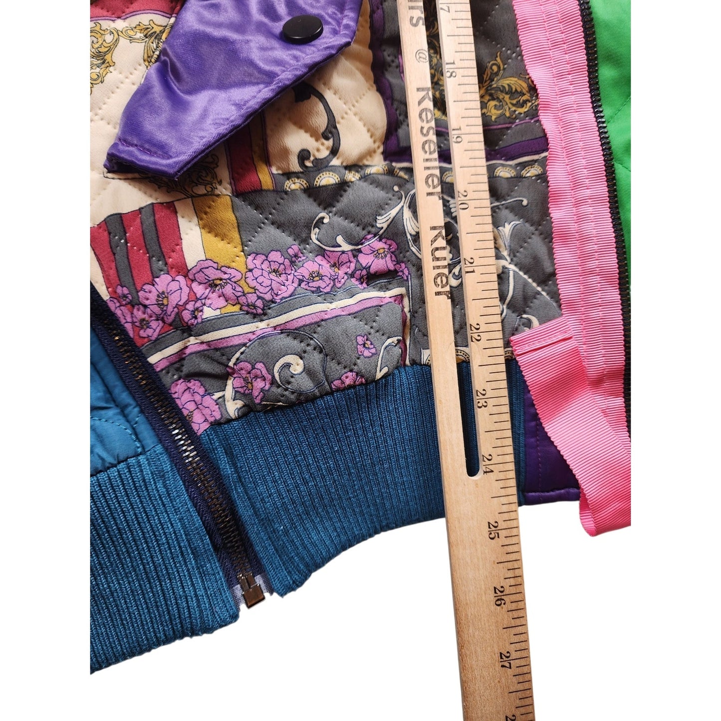 DTU Pink Colorblock Jacket M Oversized XL Quilted Patchwork Bomber Retro Street