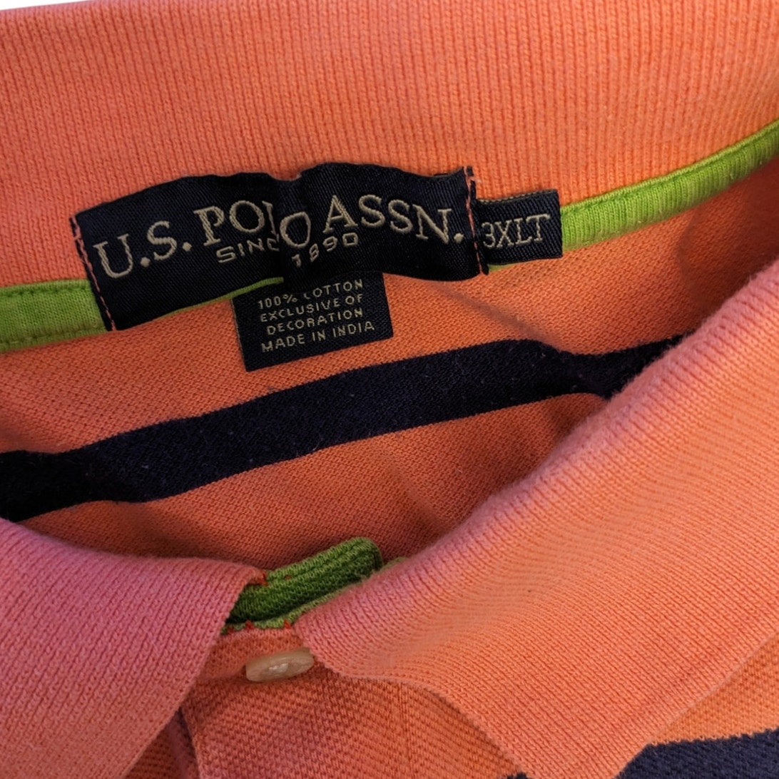 U.S. Polo Assn. Coral Polo Shirt Mens 3XLT Striped Short Sleeve Cotton Classic