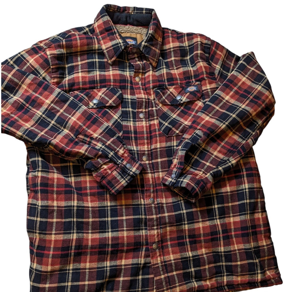 Dickies Sherpa Lined Flannel Jacket Mens XL Plaid Snap Warm Heavyweight Workwear