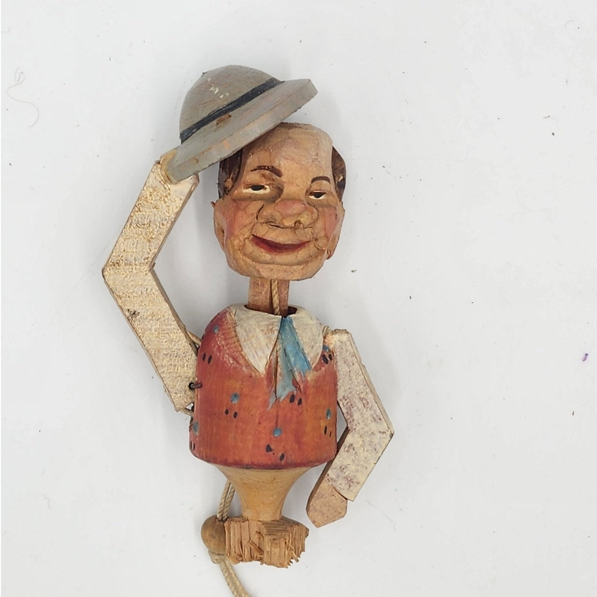 Vintage ANRI Italian Hand Carved Wooden Movable Arm Hat FolkArt Barware Stopper