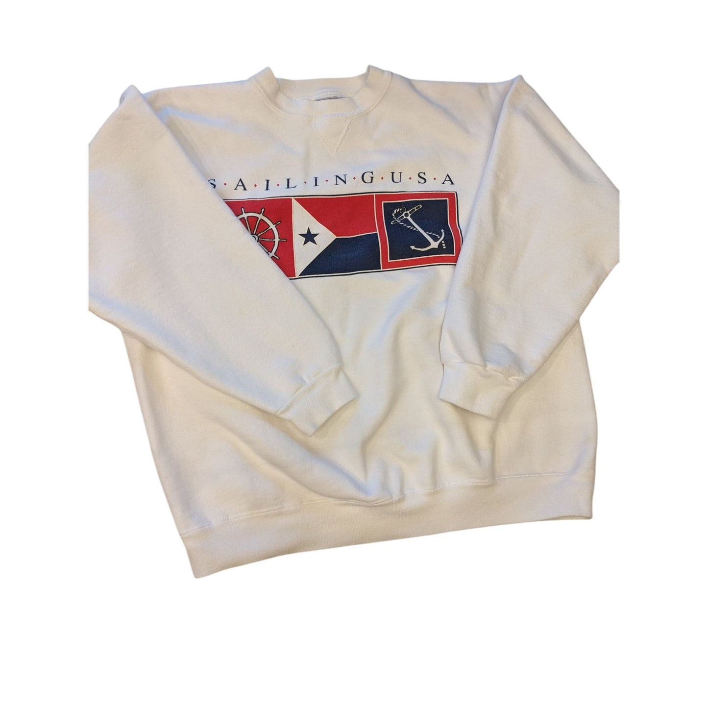 Vintage Galt Sand Sailing USA Sweatshirt Mens XL Crewneck Flag Anchor Pullover
