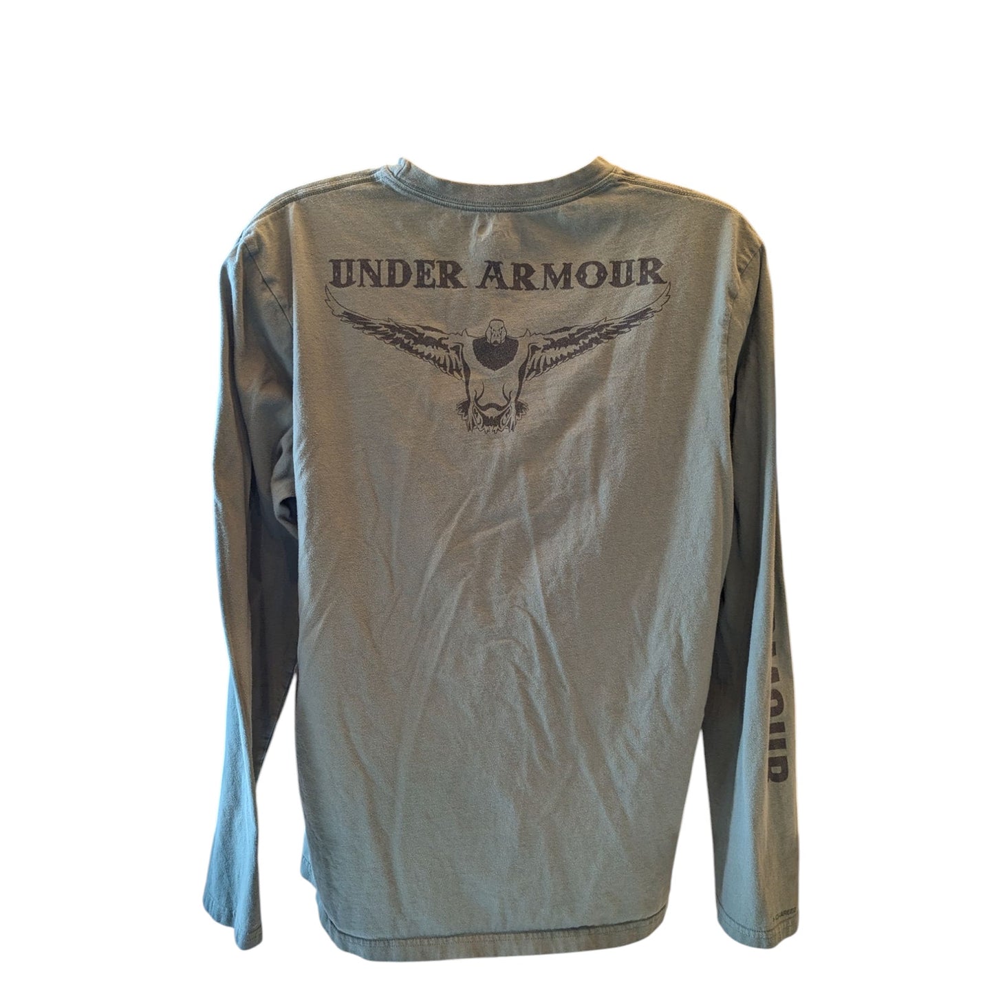 Under Armour Shirt Men XL Long Sleeve Loose Fit HeatGear Green Graphic Gym Eagle