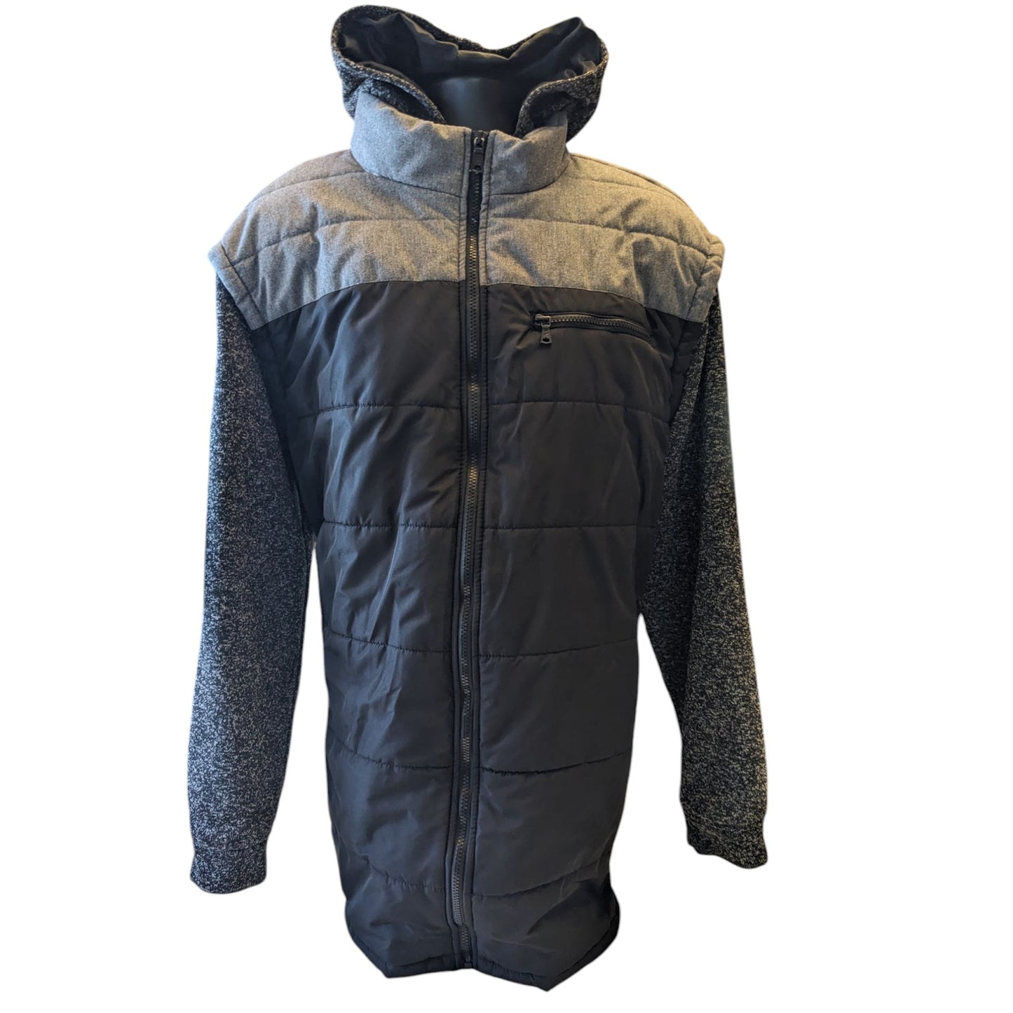 PX Clothing Jacket Mens 3XLT Hooded Puffer Full Zip Gray Black Colorblock Hoodie