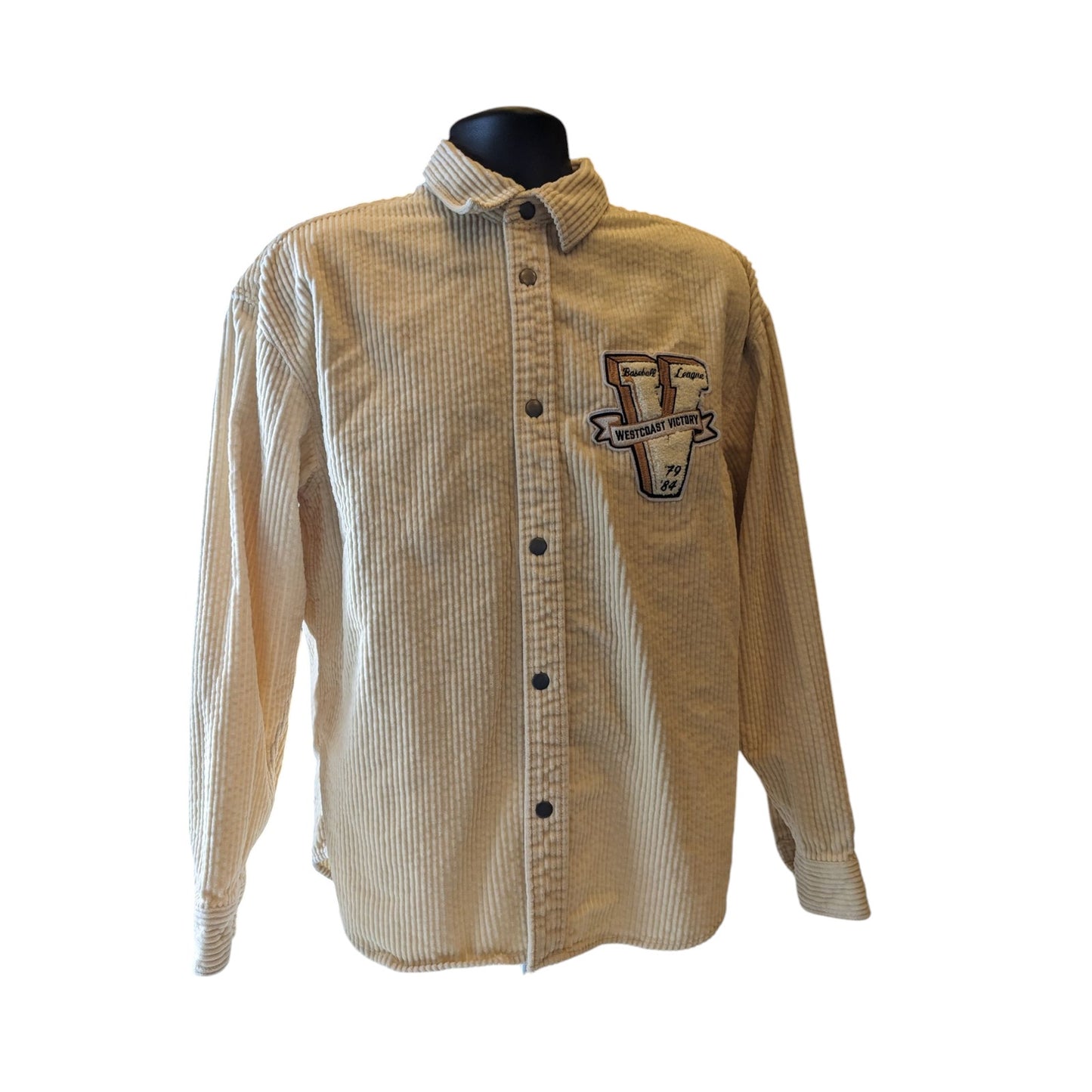 H&M Varsity Corduroy Shirt Jacket Mens Medium Snap Button Embroidered SF Tiger