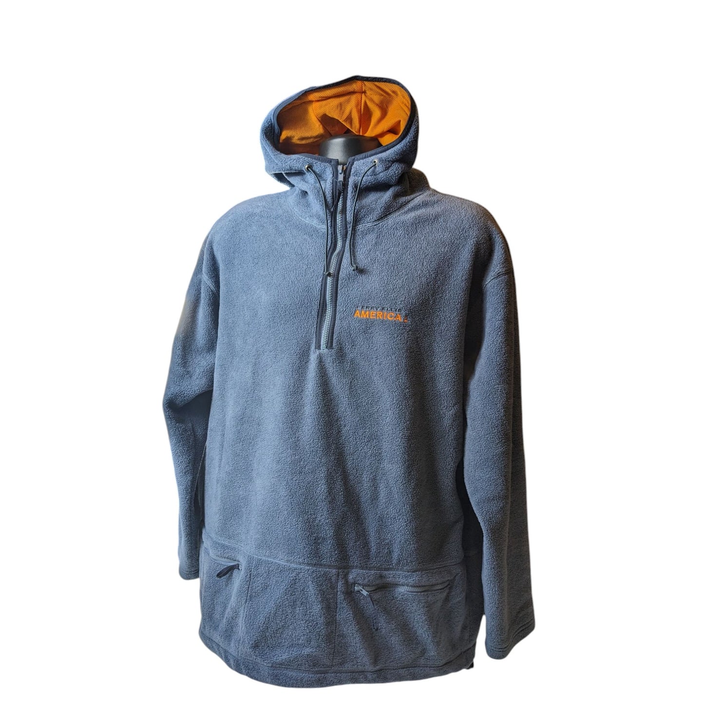 Perry Ellis Hoodie Mens Large Fleece Pullover Jacket Blue Zip Pockets Sweatshirt