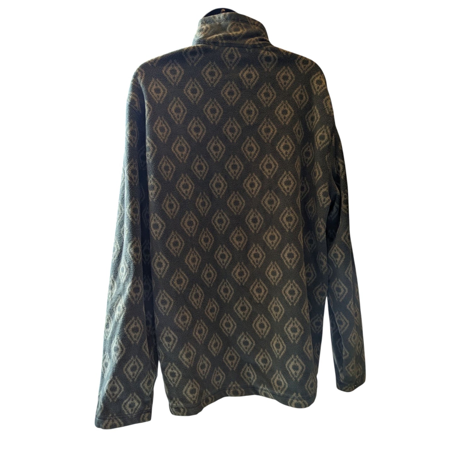 Eddie Bauer Men's Large Fleece Pullover Jacket Aztec Diamond Pattern Green