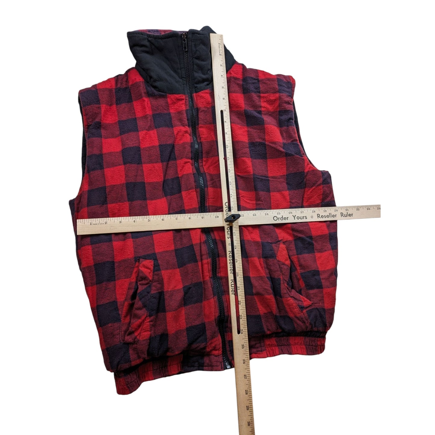 GreatLand Vest Men Medium Buffalo Plaid Flannel Fleece Sleeveless Zip Lumberjack