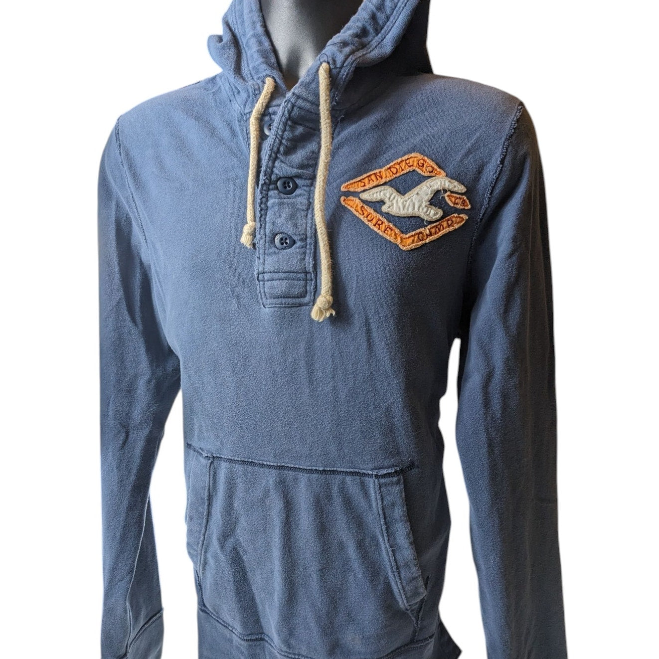 Hollister Henley Sweatshirt Mens XL Hooded Pullover Surf Patch Fleece San Diego