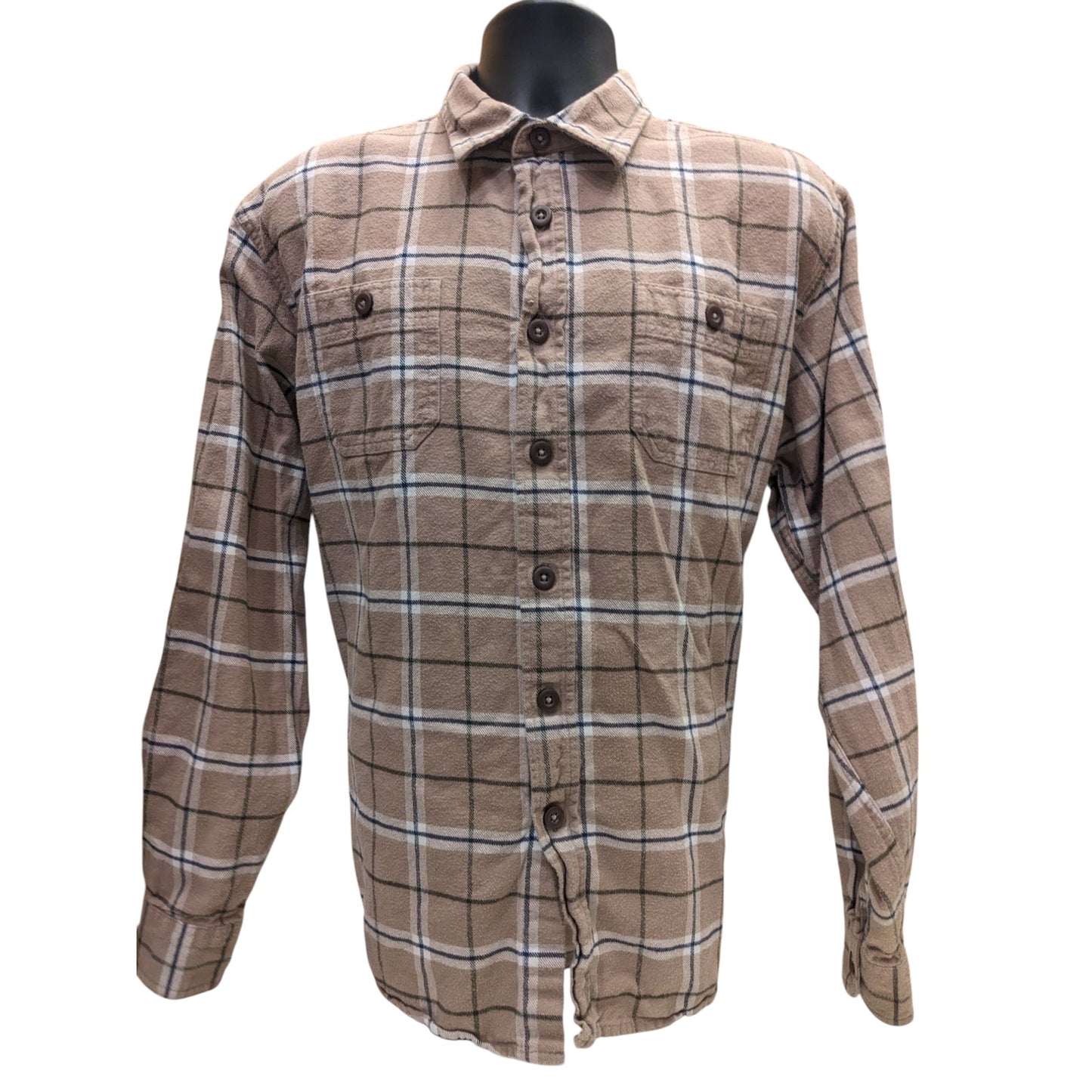 Wrangler Mens XL Brown Flannel Shirt Long Sleeve Button Down Plaid Workwear