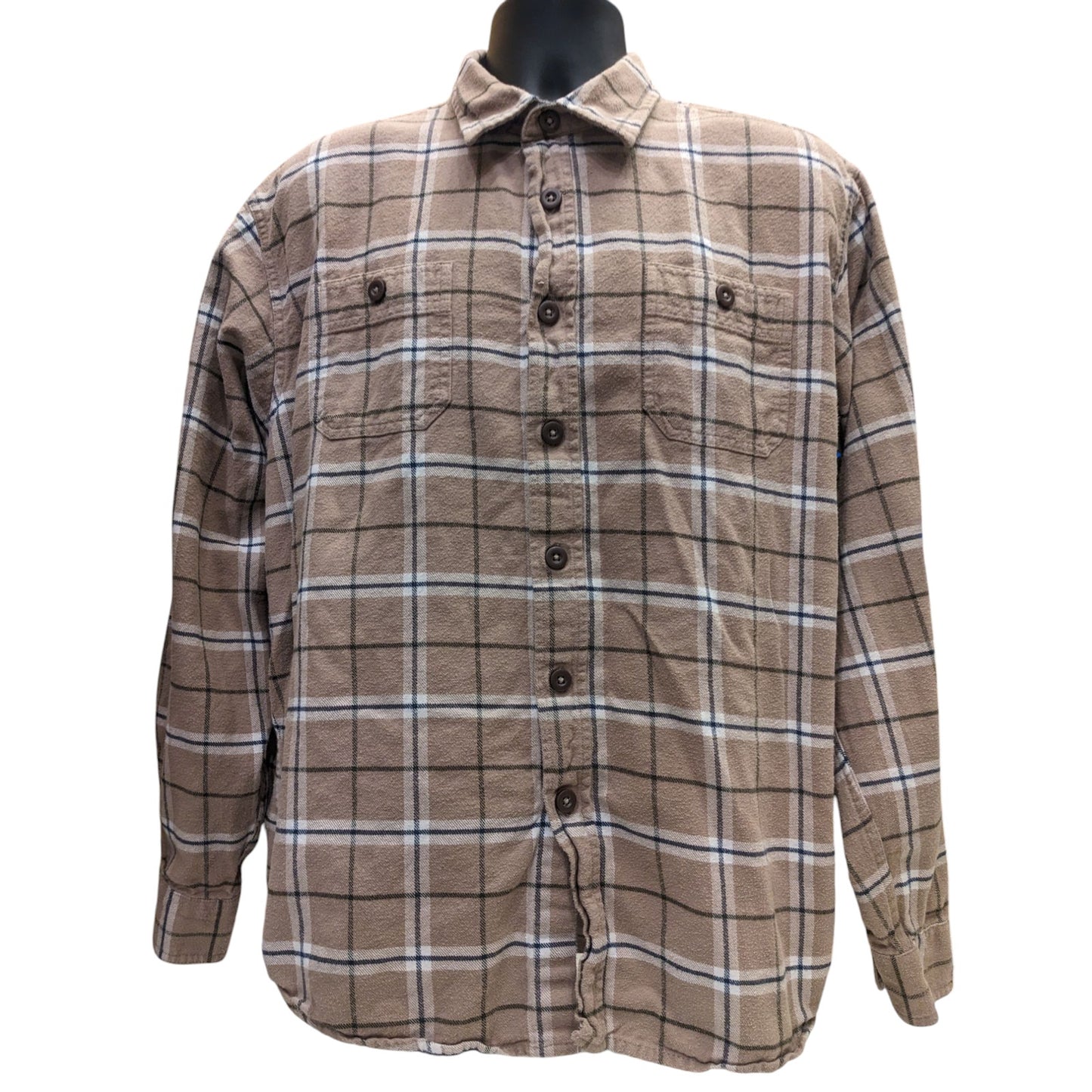 Wrangler Mens XL Brown Flannel Shirt Long Sleeve Button Down Plaid Workwear