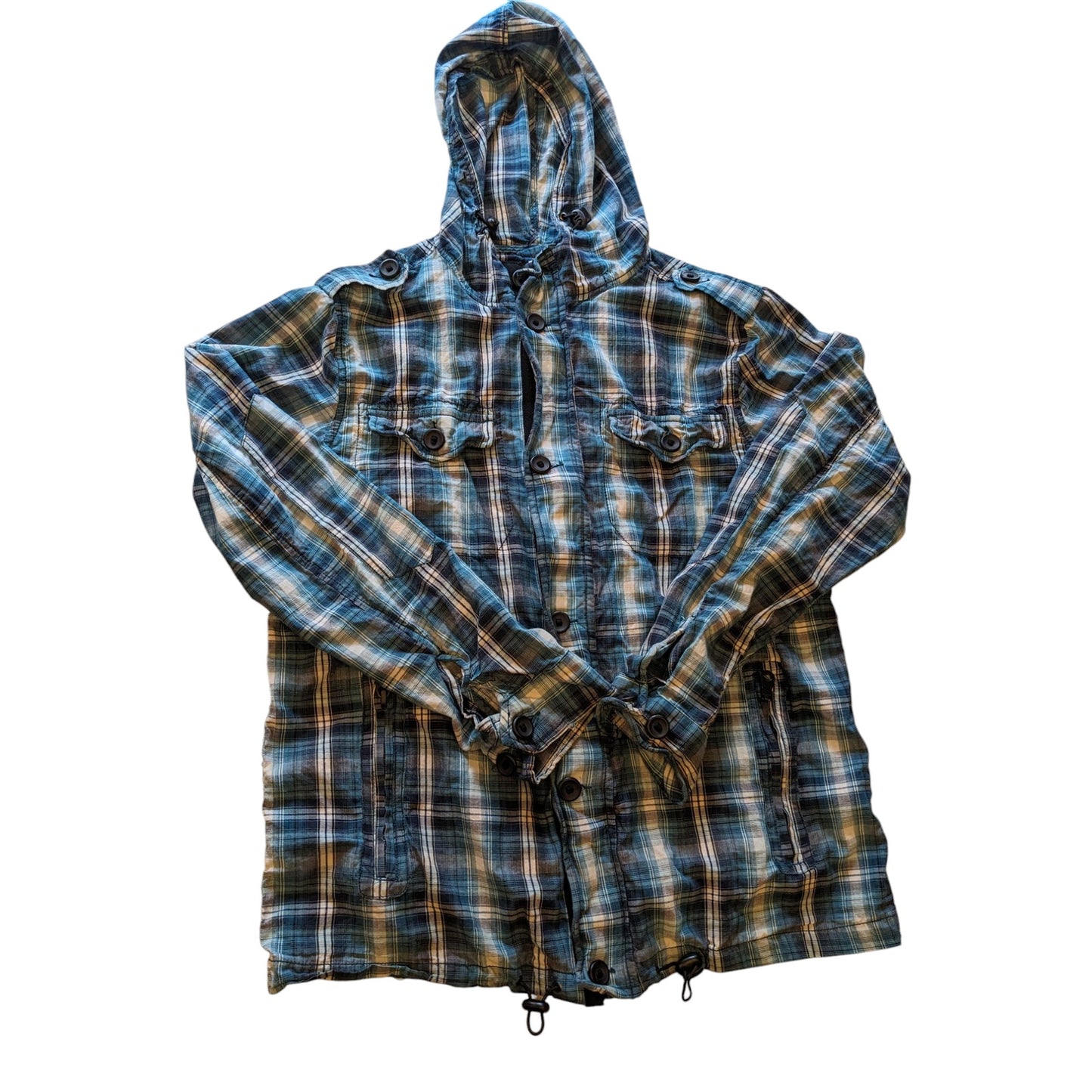New Look Hoodie Mens Medium/Large Blue Plaid Lightweight Hooded Jacket British