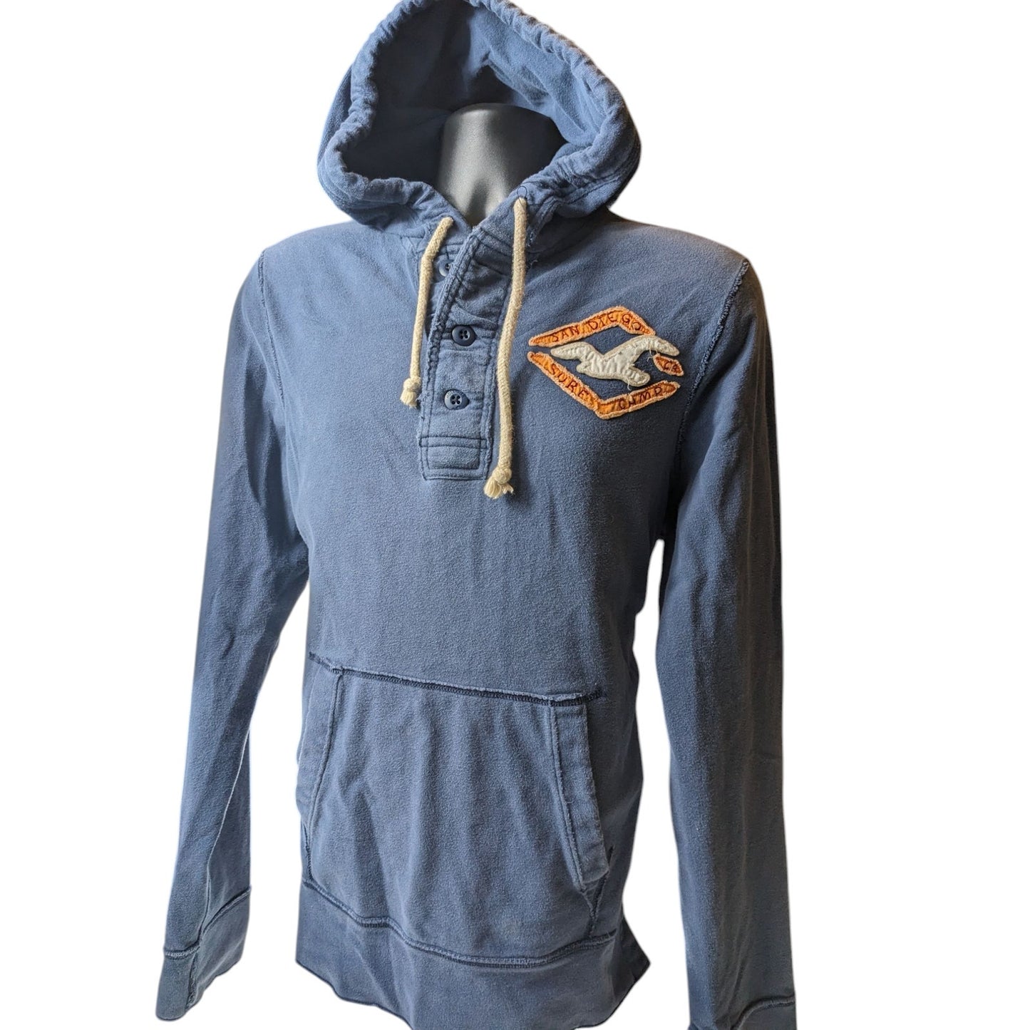 Hollister Henley Sweatshirt Mens XL Hooded Pullover Surf Patch Fleece San Diego