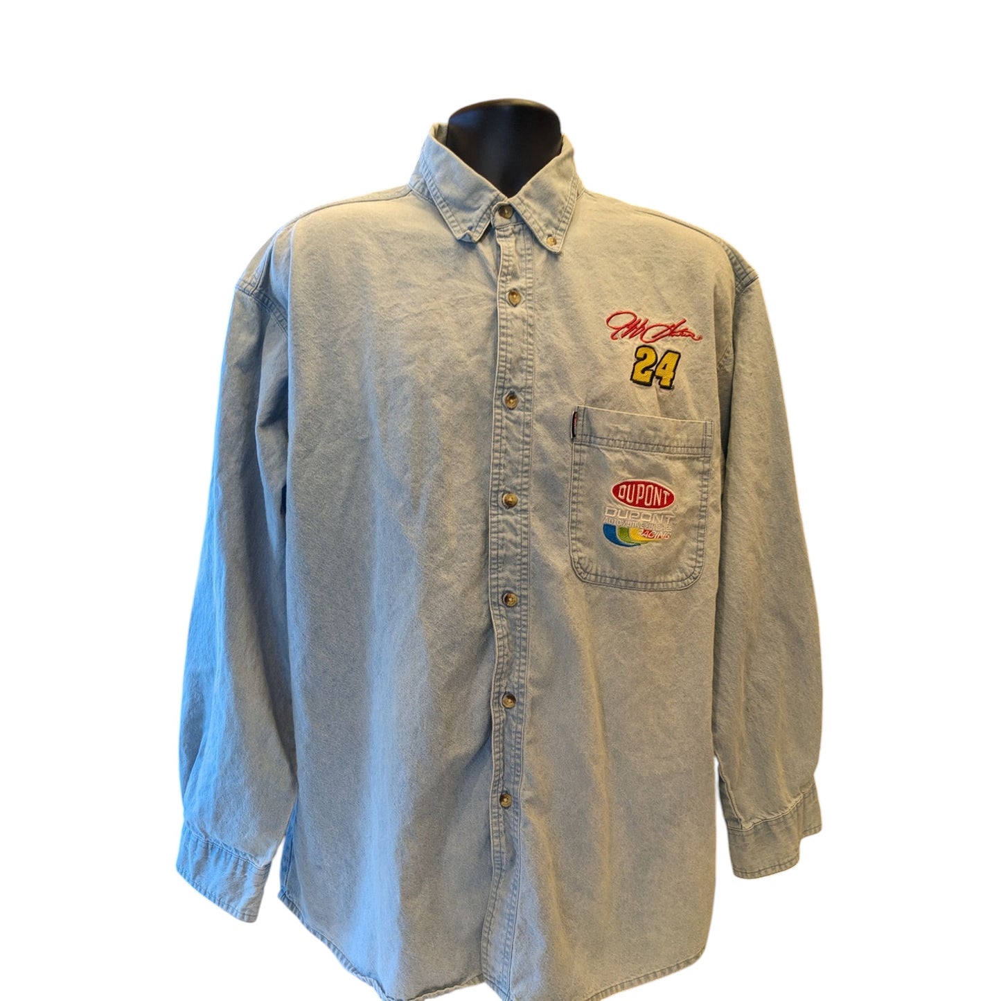 Vintage Jeff Gordon #24 DuPont Racing Mens XL Denim Button Up Shirt NASCAR