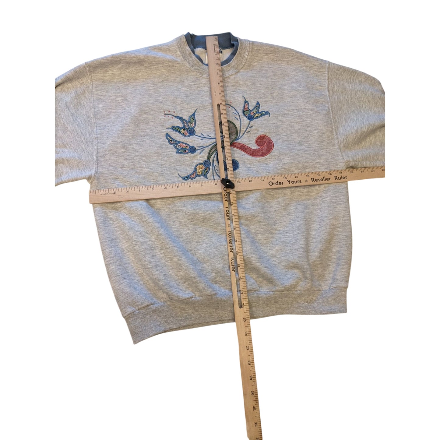 Vintage Jerzees Sweatshirt Women Large Embroidered Floral Pullover Retro 90s