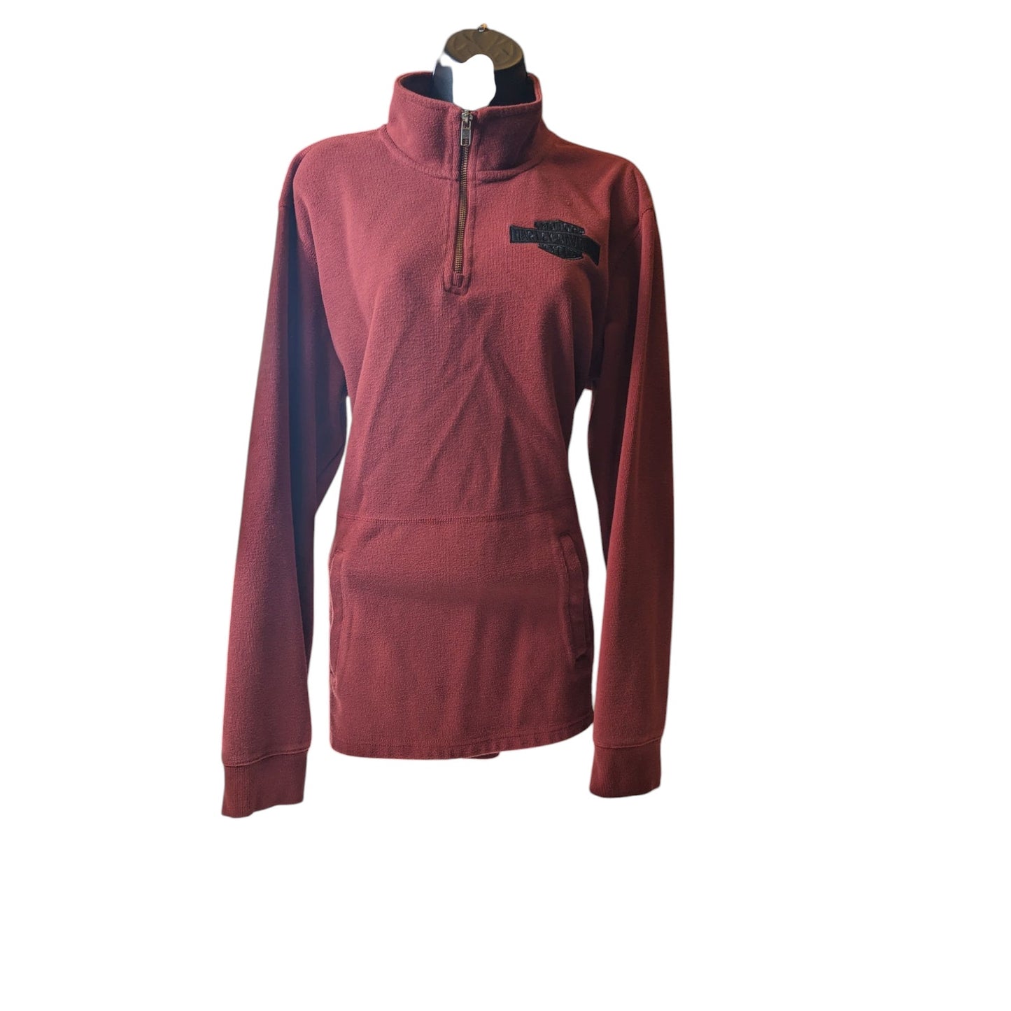 Harley Davidson Sweatshirt Men XL Fitted Women XL Zip Pullover Burgundy Maroon