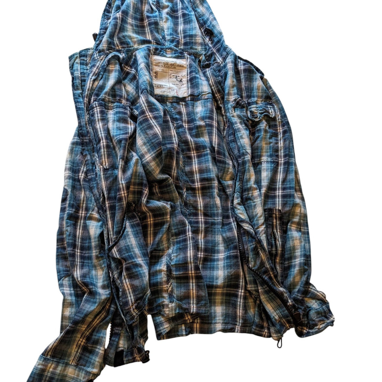 New Look Hoodie Mens Medium/Large Blue Plaid Lightweight Hooded Jacket British