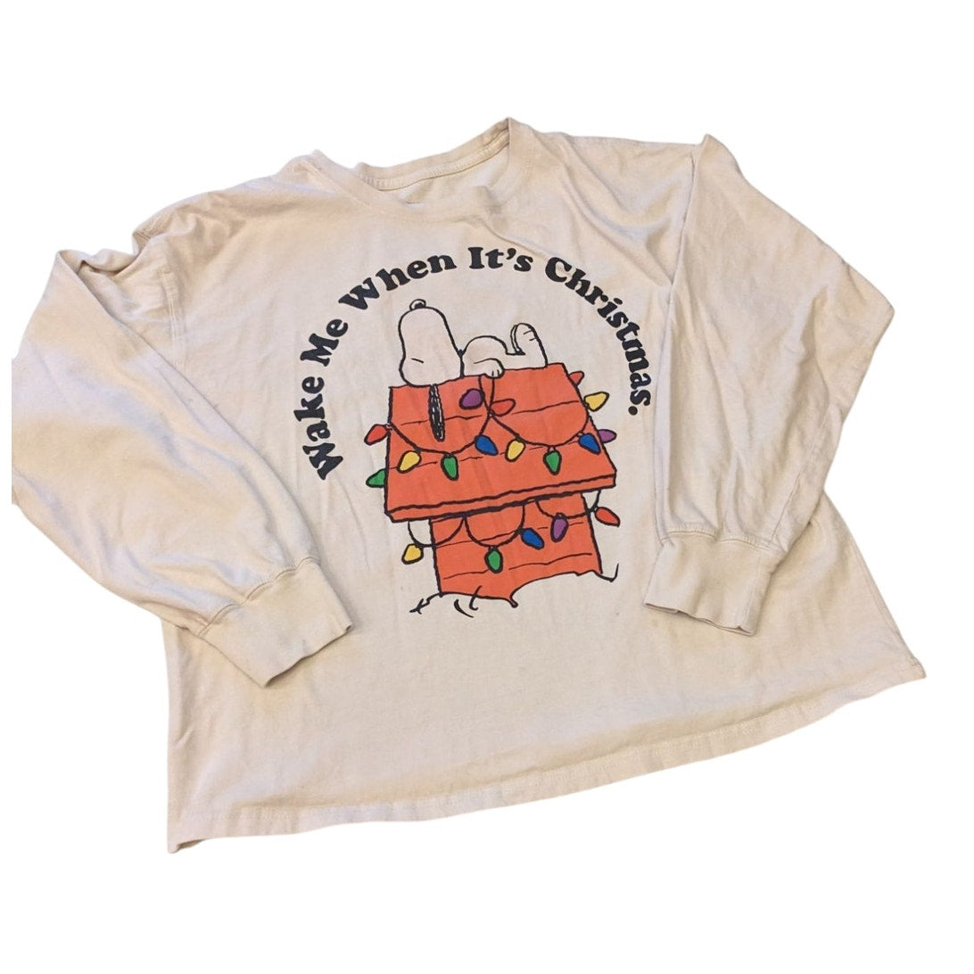 Peanuts Snoopy Christmas Shirt Large Long Sleeve Holiday Doghouse Graphic Tee