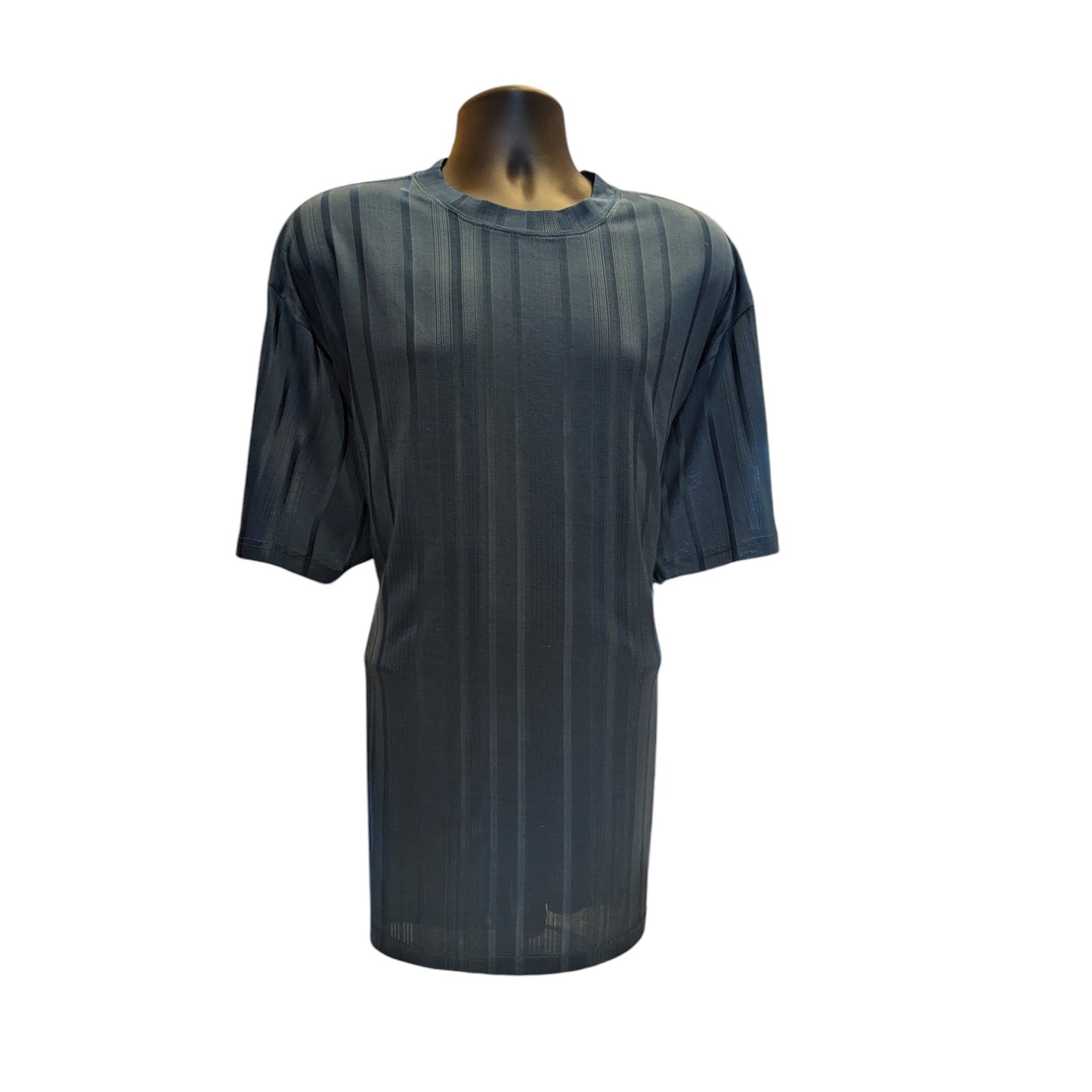 Stacy Adams Shirt Mens 3XLT Textured Blue Striped Short Sleeve Crew Neck