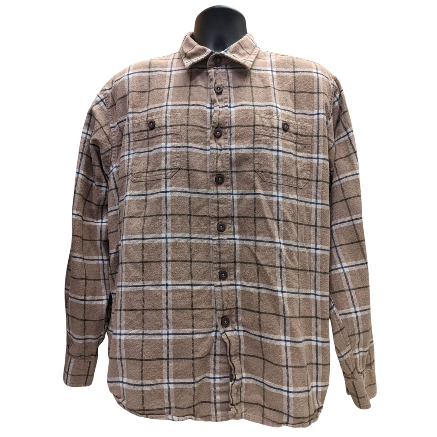 Wrangler Mens XL Brown Flannel Shirt Long Sleeve Button Down Plaid Workwear