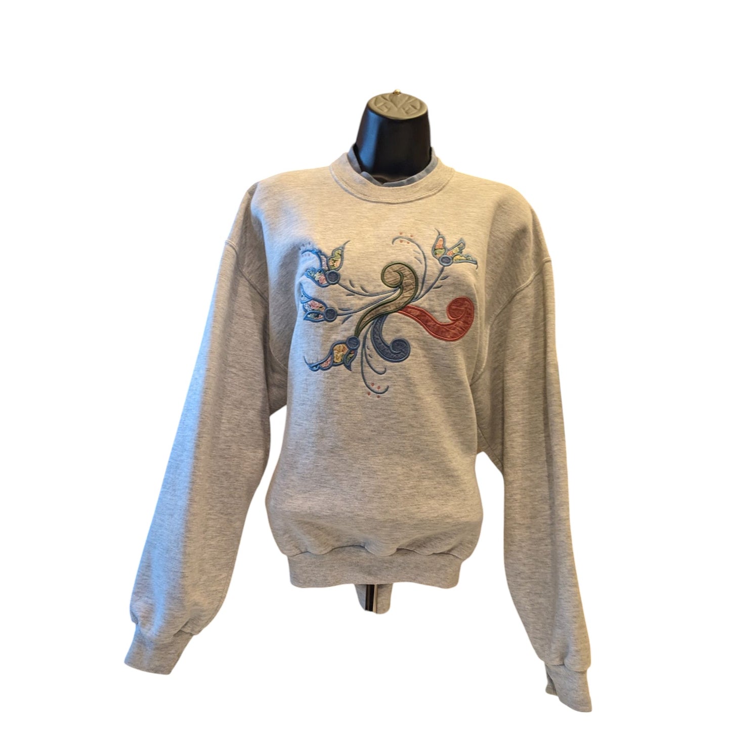 Vintage Jerzees Sweatshirt Women Large Embroidered Floral Pullover Retro 90s