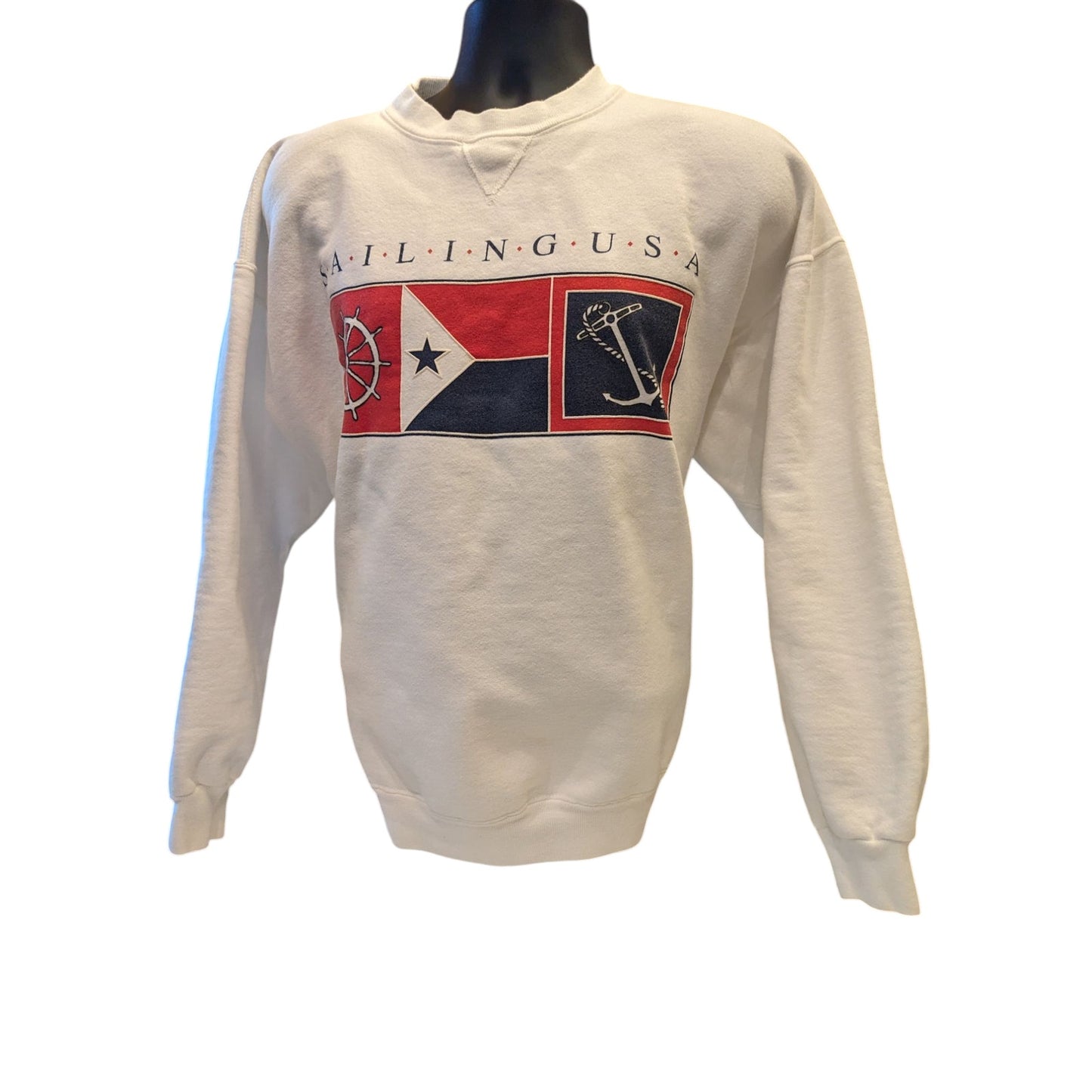 Vintage Galt Sand Sailing USA Sweatshirt Mens XL Crewneck Flag Anchor Pullover