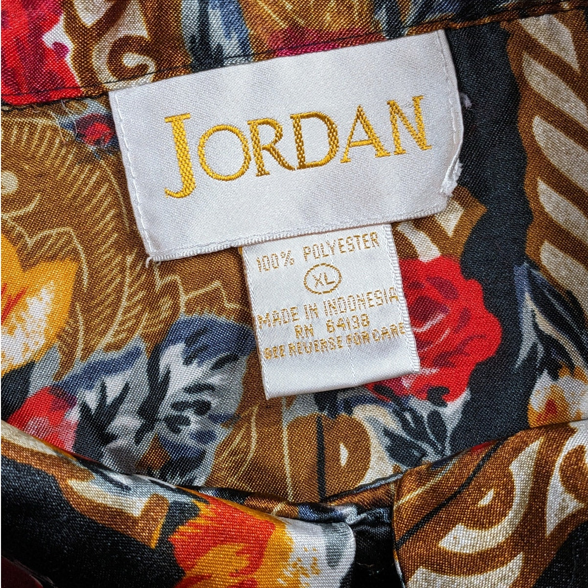 Jordan Blouse Shirt Women XL Button Floral Baroque Long Sleeve Silky Polyester