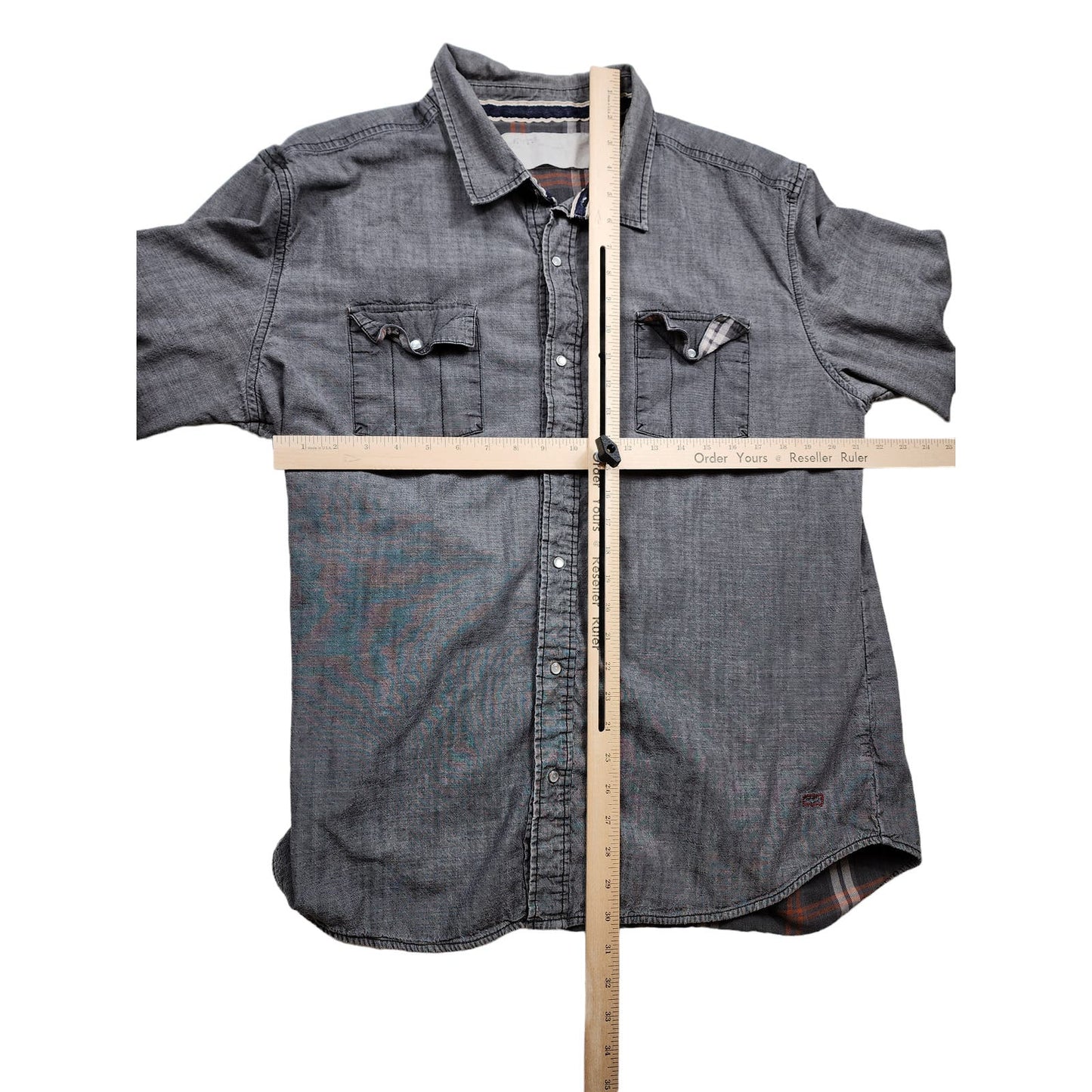 Levis Shirt Mens Large Gray Long Sleeve Pearl Snap Denim Look Distressed Rugged