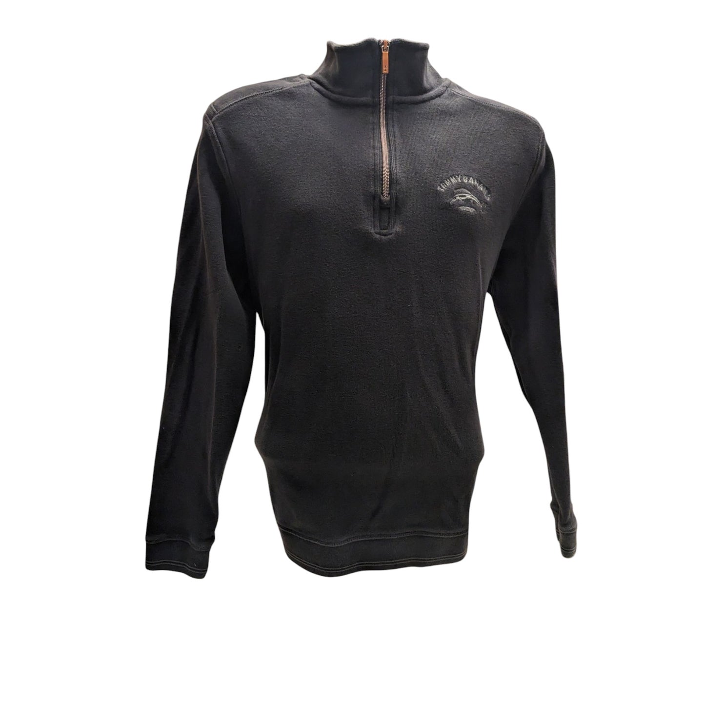Tommy Bahama Pullover Mens Medium Black Cotton Sweatshirt Quarter Zip Casual