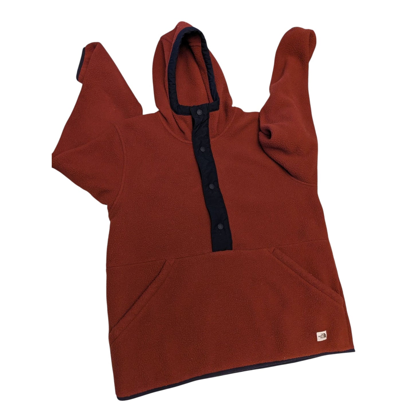 North Face Hoodie Mens Medium Pullover Fleece Jacket Rust Brown Kangaroo Pocket