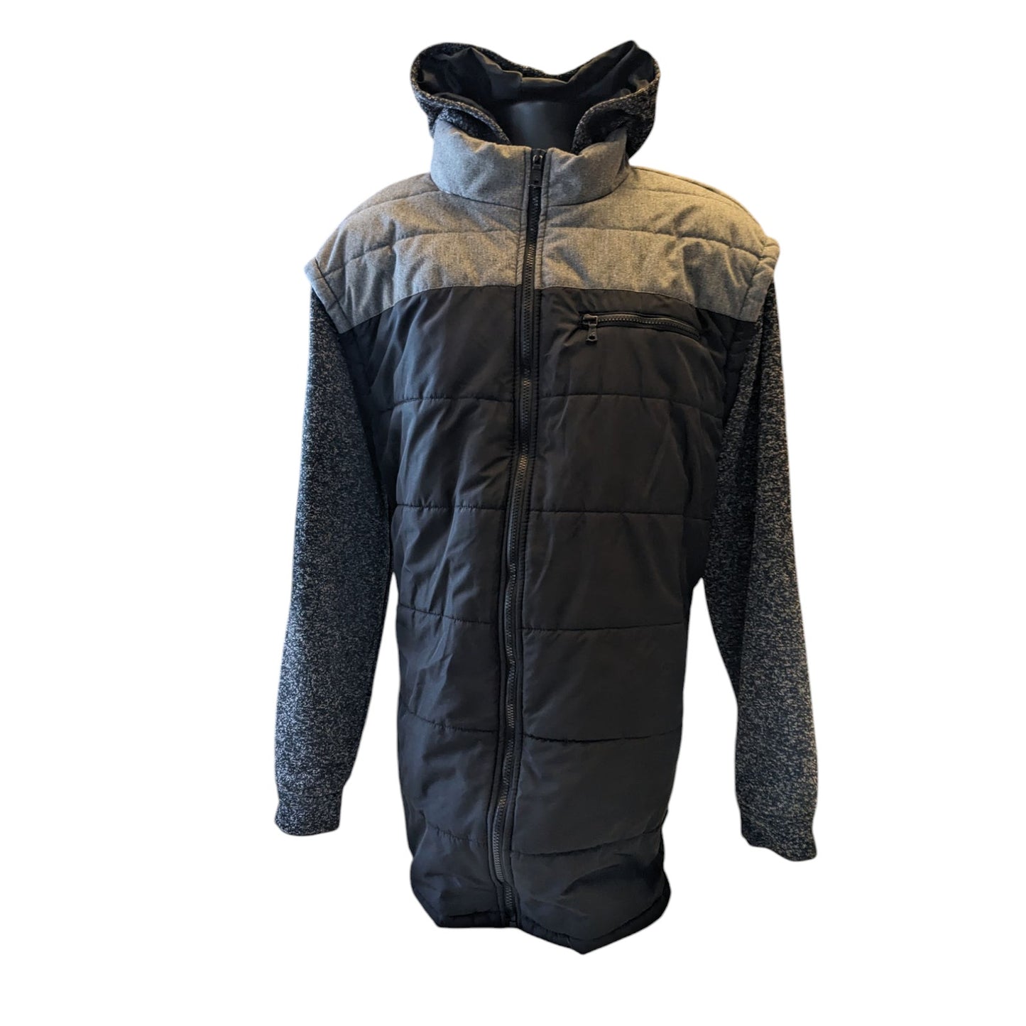 PX Clothing Jacket Mens 3XLT Hooded Puffer Full Zip Gray Black Colorblock Hoodie