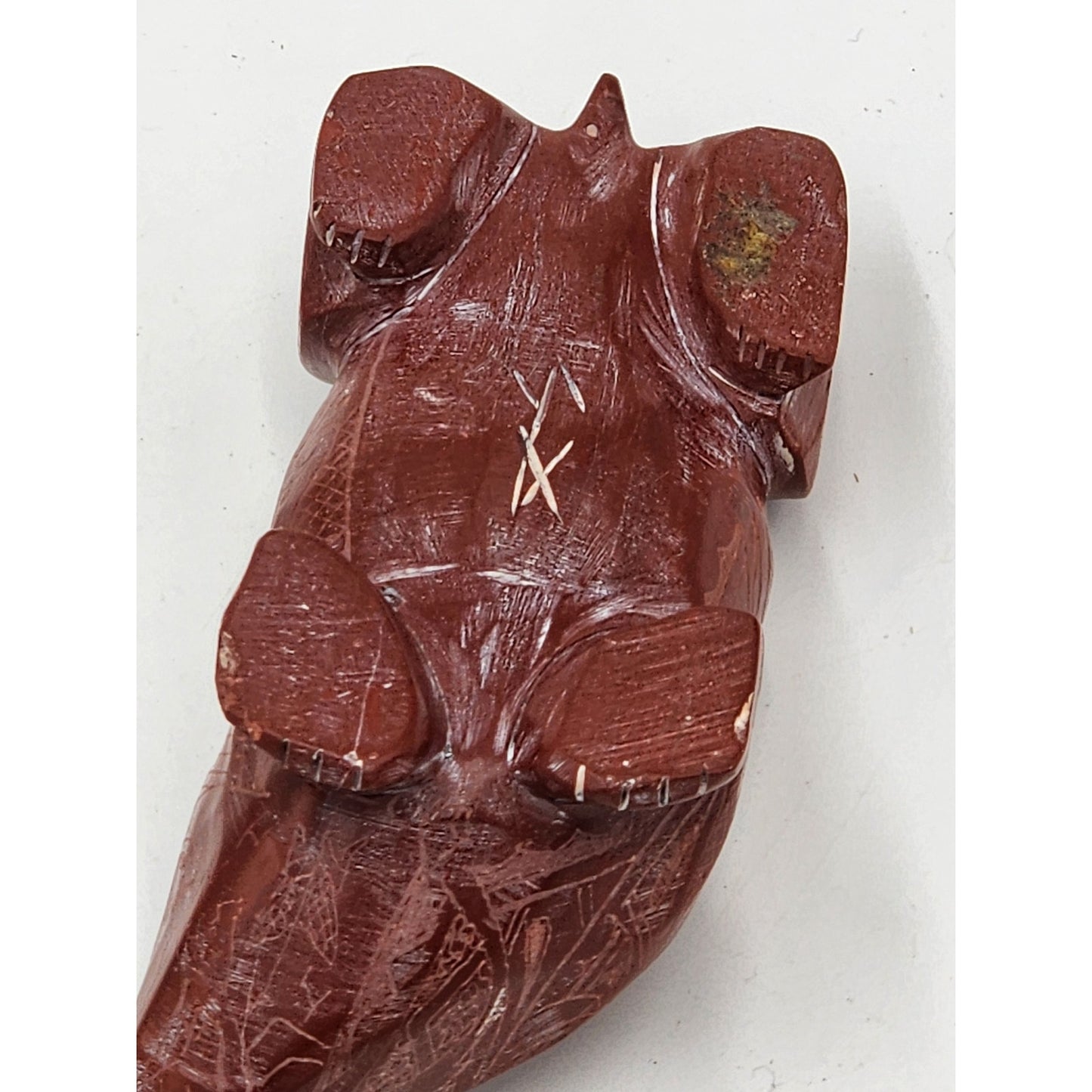 Native American Zuni Bear Fetish Derrick Kaamasee Pipestone Carving Turquoise 4"