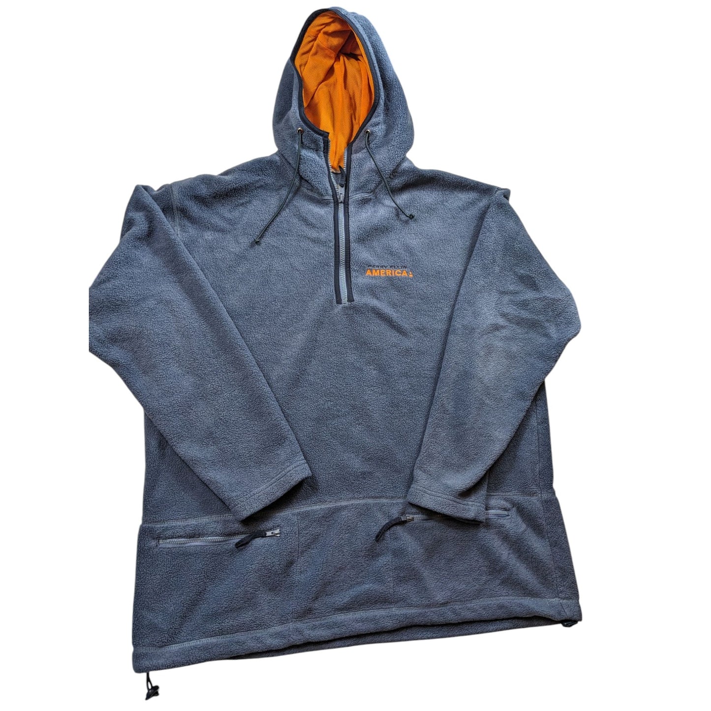 Perry Ellis Hoodie Mens Large Fleece Pullover Jacket Blue Zip Pockets Sweatshirt