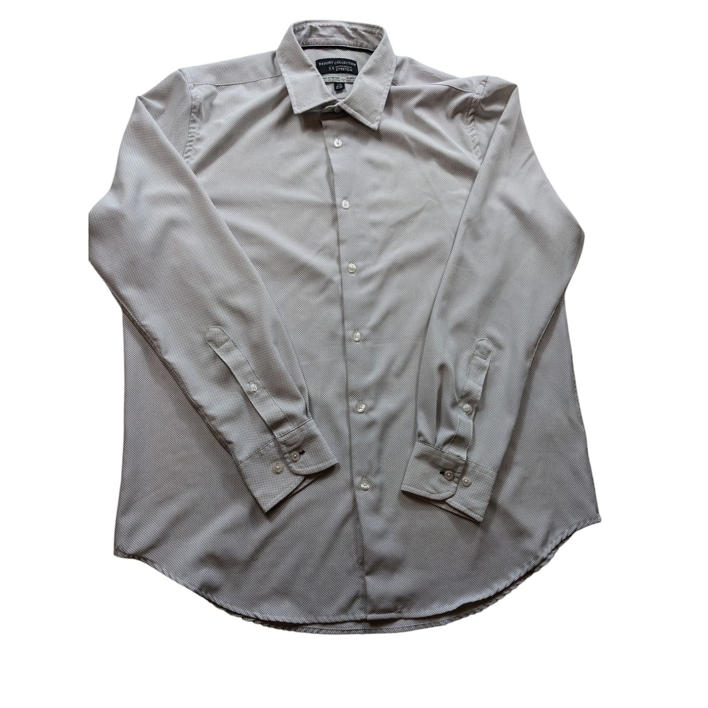 Report Collection Dress Shirt Men Large Slim 16.5 34/35 Stretch X4 Long Sleeve
